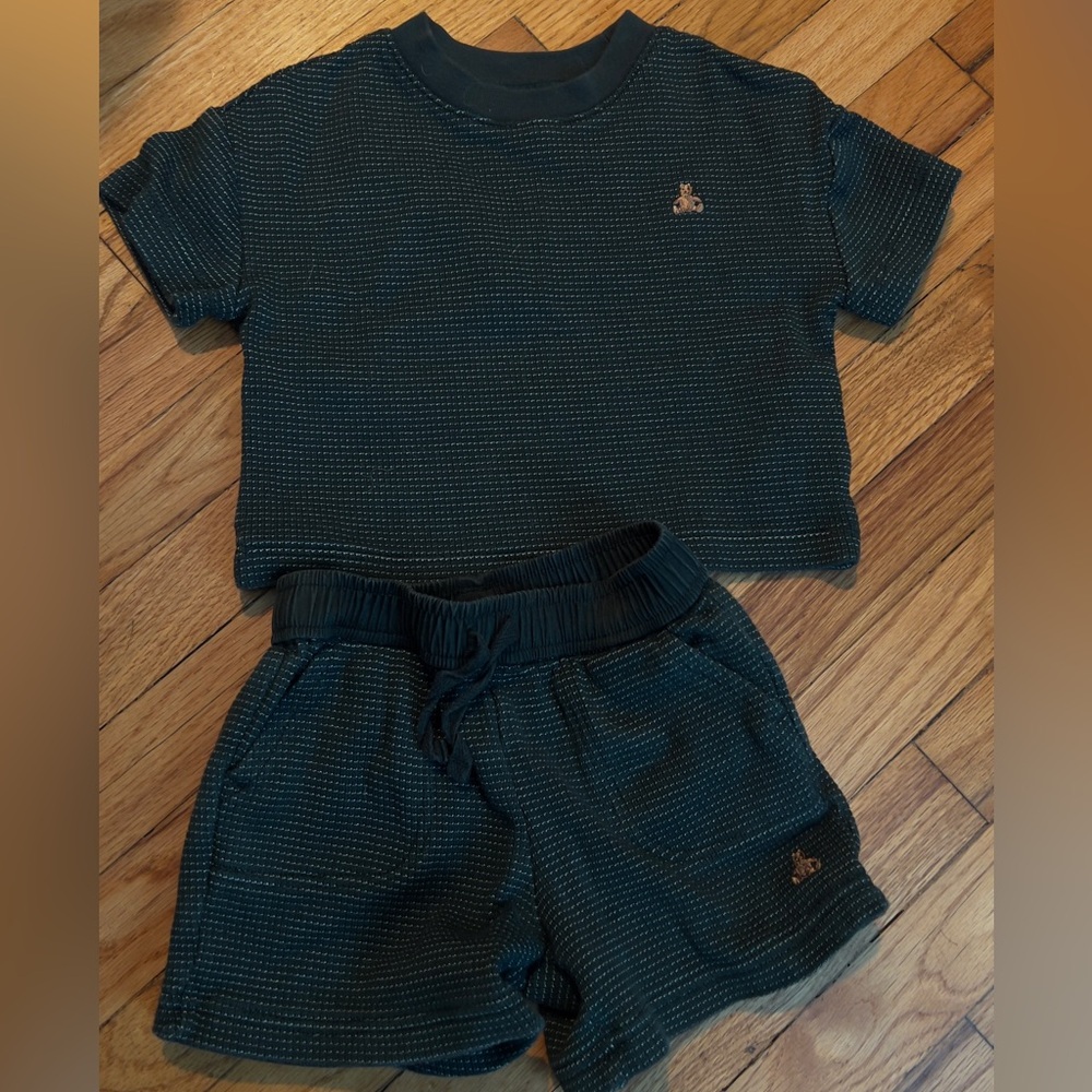 GAP Baby Waffle Knit Lounge Set in Deep Green